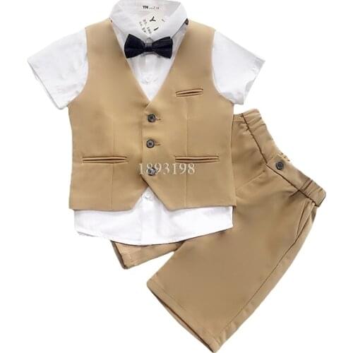 Childrens Vest Shorts 2pcs Clothing Set 2021 Summer New Boy Wedding Host Performance Costume Kids Formal Clothes Set