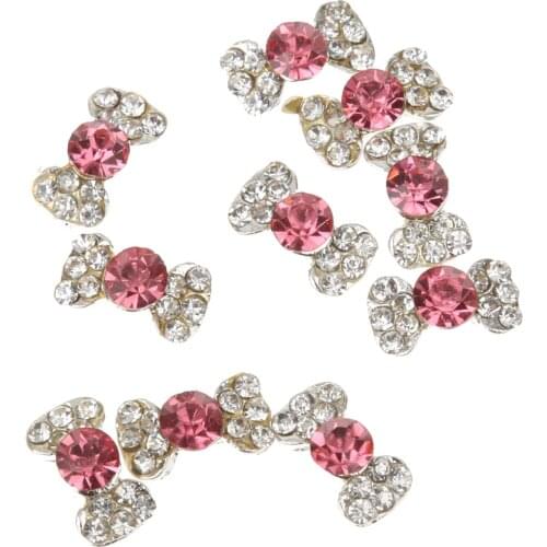 10Pcs Nail Art Bow Alloy Rhinestones Peal Stricker Charms Jewelry DIY Decor