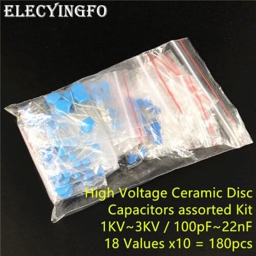 18Value 180pcs 1KV~3KV 101~223 High Voltage Ceramic capacitors Assortment assorted Kit