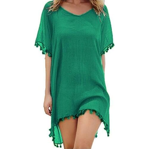 2021 Chiffon Tassels Beach Wear Cover Ups Swimwear Women Swimsuit Bikini Bathing Suit Summer Dress Loose Solid Pareo Beach Dress