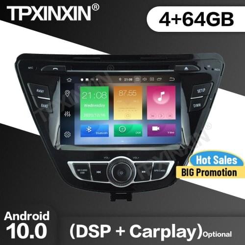 4+64G Carplay Car Radio 2 Din Stereo Receiver Android10.0 For HYUNDAI ELANTRA 2014 GPS NAVI Multimedia Player Recorder Head Unit