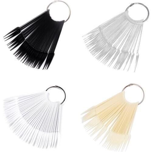 80pcs Nail Swatches Sticks Fan-shaped Stiletto Nail Tips Display Polish Board Supplies with Metal Split for Nail Art