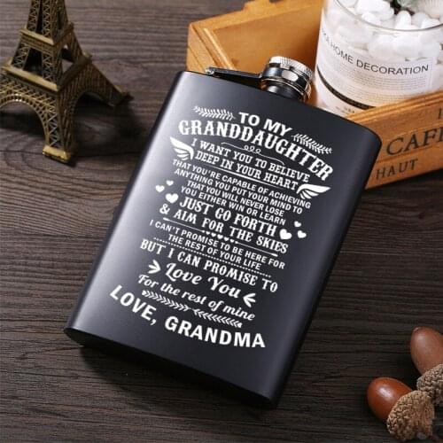 Grandma To my Granddaughter Stainless Steel Black Whiskey Vodka Hip flask Portable Flagon Alcohol Bottle