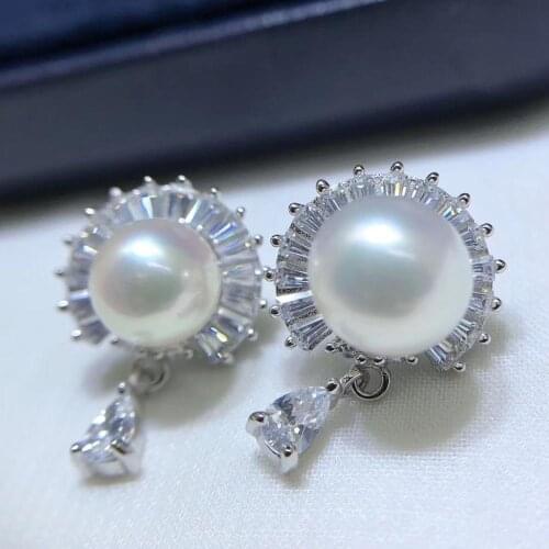 Shining 925 Sterling Silver Earrings Findings Mountings Settings Jewelry Parts Fittings for Pearls Coral Jade Agate Stones