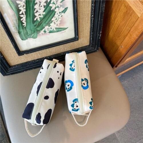 Cow Print Pencil Case Bag Storage Pouch Simple Stationery Bag Holder for Middle High School Office College Student