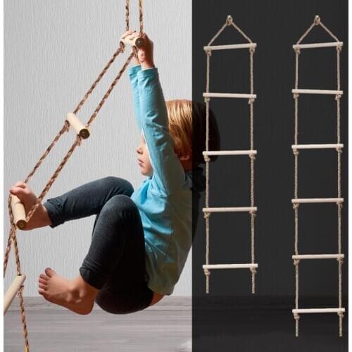 Wooden Rope Ladder Multi Rungs Climbing Game Toy Children Outdoor Activity Safe Sports Rope Swing Swivel Rotary Connector Tools