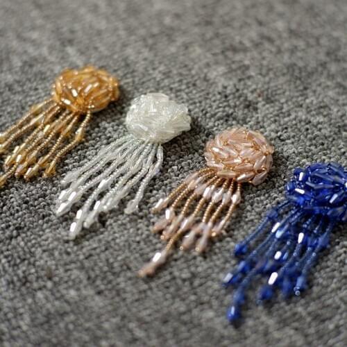 Crystal handmade beaded cloth stickers tassel badge pin clothes jacket DIY accessories decorative patch