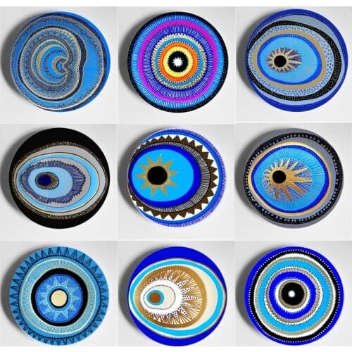 Evil Eye Painting Wall Plate Colourful Handmade Decorative Plate Bohemian Art Plate Unique Home Bar Living Room Decoration