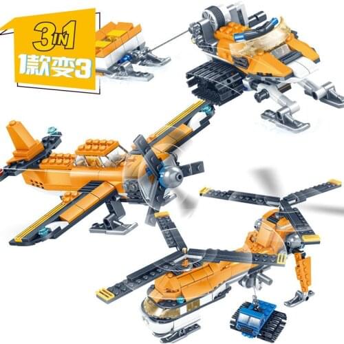 348pcs Kaizhi 80012 City Villa Series 3 In 1 Double Suspended Wing Transport Helicopter Small Particles Building Block Toy Gifts