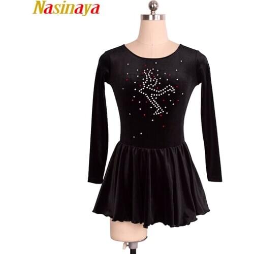 Figure Skating Dress Ice Skating Costume Skirt for Girl Women Kids Black Velvet red Stones 12 Colors Customized design