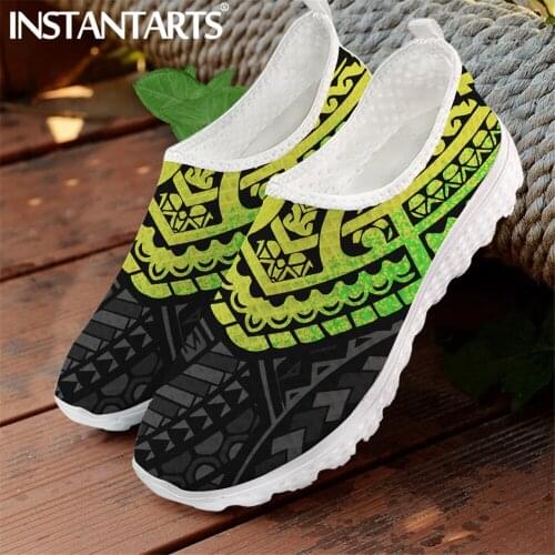 INSTANTARTS Gradient Polynesian Geometric Patterns Mesh Sneaker for Femme Summer Breathable Soft Flat Shoes Slip-on Loafers 2021