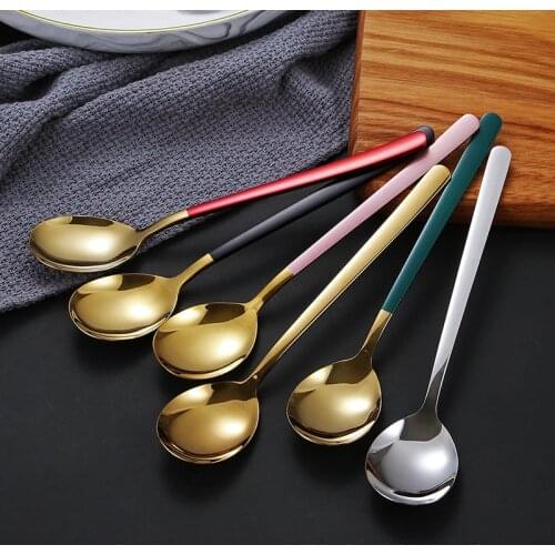 Round Soup Spoon 304 Stainless Steel Cute Stirring Honey Teaspoon Dessert Cake Ice Creem Coffee Spoons Cuillere Kitchen Gadgets