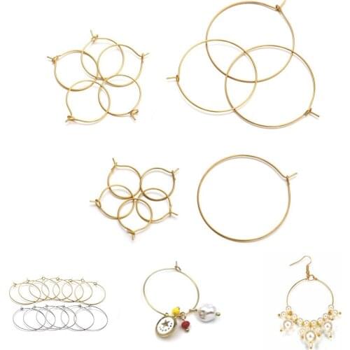 20-50Pcs Gold/Silver Stainless Steel Fashion Big Circle Wire Earring Metal Earrings For DIY Jewelry Pendant Making Supplies