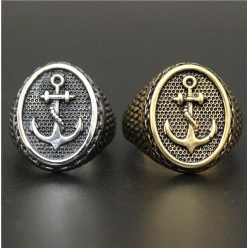 Fashion Jewelry Real Cool Golden Fashion Anchor Ring Good Quality Biker Ring 316L Stainless Steel Jewelry