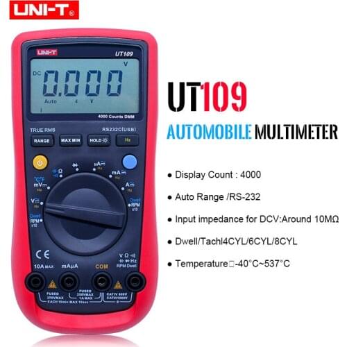 UNI-T UT109 Handheld Automotive Multipurpose Meters Auto Range Multimeters USB PC Connect Dwell Tach LCD Backlight