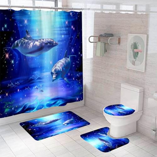 Bathroom Decor Waterproof Shower Curtain Set Toilet Cover Non-Slip Bath Mat Rug Carpet Toilet Seat Bathroom Accessories Washable