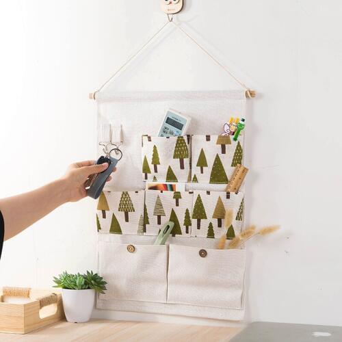 Wall Hanging Organizer Bag Multi function waterproof Storage Pockets Linen Cotton Sundries Folding Pocket Sorting Organizer