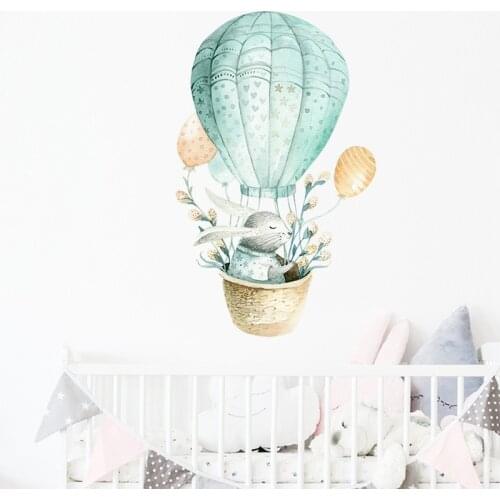 Cute Wall Stickers Hot Air Balloon Poster Animal Rabbit Home Decor Baby Room Decoration Nursery Stickers Wallpaper Self adhesive