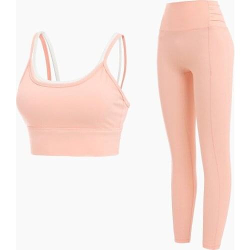 New Fake Two-Piece Yoga Bra Trousers Suit Shockproof Push-up Color Matching Exercise Workout Outfit