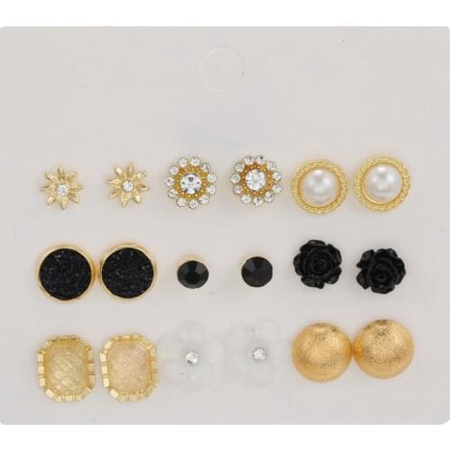 New Mixed Pearl Crystal Flowers Earrings Set For Women Girls Fashion Rhinestone Geometric Star Stud Earrings Sets Jewelry