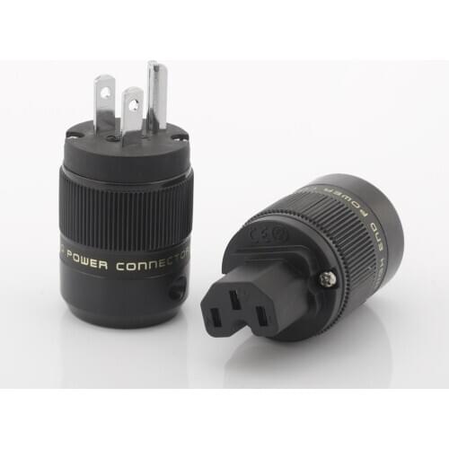 One Pair Rhodium Plated US AC Power Plug +IEC Female Connector DIY Mains Power Cord Cable