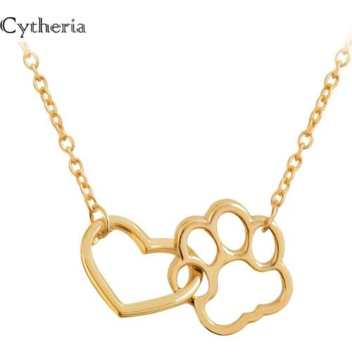 Hollow heart Dog cat Paw Prints Necklaces Cute Animal pet Memorial jewelry Pet Lover Puppy Paw Charm Necklace for women Girls