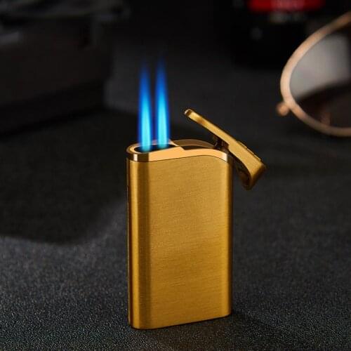 Portable Metal Double Torch Lighter Blue Flame 1300C Mini Butane Gas Lighter Windproof Lighters Smoking Accessories Gifts