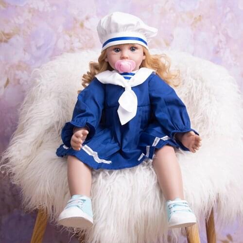 Bebe reborn toddler doll 24 inch Navy Girl reborn baby silicone doll toys for chidren gift with gold wig realistic