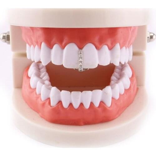 Rock Rapper Crystal Gold Teeth Grillz Single Top Dental Grills Teeth Caps Rhinestone Tooth Clips Hip Hop Party Body Jewelry