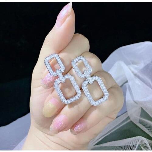 8 word shape 925 sterling silver with cubic zircon rectangle drop earring fine women jewelry free shipping