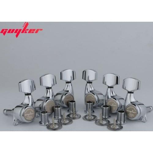 GUYKER Chrome Guitar Locking Tuners Machine Heads Tuners 3R3L Gear ratio 1:21 Lock Tuning Pegs for LP SG Electric Guitars Silver