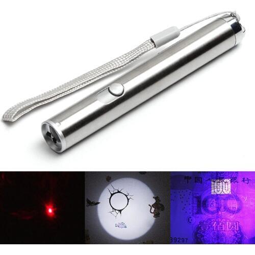 3 in 1 Tactical Flashlight Portable Multifunction Mini Pocket LED Laser UV Pen Torch Powerful LED Flashlight Use AA battery