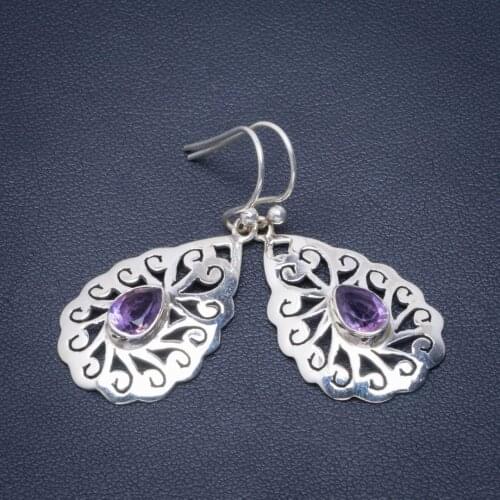 Natural Amethyst Handmade Unique 925 Sterling Silver Earrings 1.5" B2542