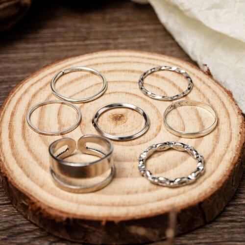 Vintage Original Design Gold Color Round Hollow Geometric Rings Set For Women punk Twist Open Ring Joint Ring Female Jewelry