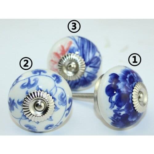 Vintage Ceramic Handle Round Head European Chinese Floral Prints Knobs Door Handles Cupboard Drawer Kitchen Modern Pull Knob,1PC
