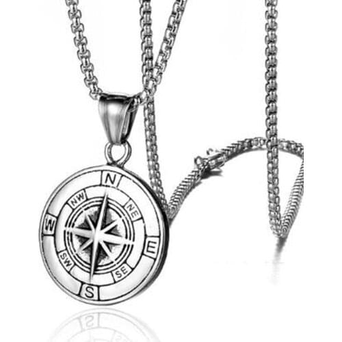 Vintage Mens Compass Star Letter Round Pendant Necklace Jewelry