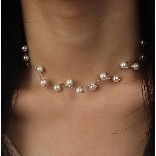 Irregular Simulated Pearl Clavicle Chain Female Bride Wedding Party Choker Necklace Statement Jewelry Korean Collar Neckband