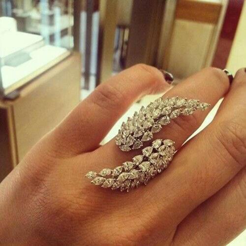 GODKI Elegant Angel Wing Feather Full Cubic Zirconia Pave Women Bridal Engagement Adjustable Ring Jewelry Addiction