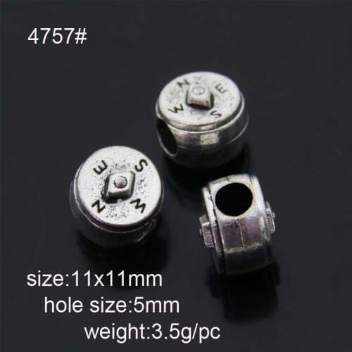 20pcs 11x11mm Antique Ailver Plated Alloy Compass Beads With Big Hole Fit European Bracelet Jewelry DIY