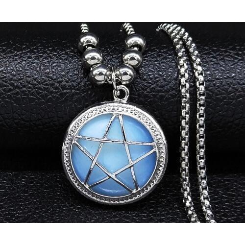 2021 Moonstone Stainless Steel Necklaces & Pendants for Women Witchcraft Pentagram Necklace Chain Jewelry colier femme NF2S04