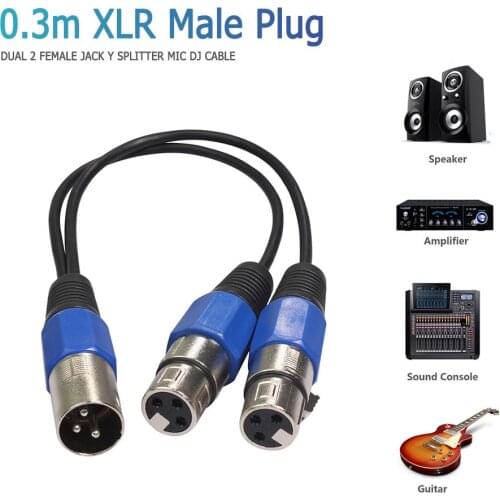 30cm 3Pin XLR 1 Male to 2 Female Audio Cable for Stage Light Mixer Recording Used To Divide Various Canon Equipment Into Two