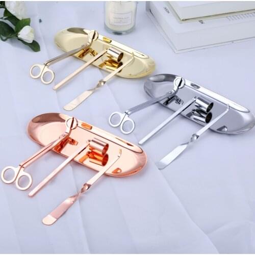 4pcs/set Candle Wicks Trimmer Cutter Scissors Candle Snuffer Trimmer Hook Dipper Home Decoration Gold Silver Bronze