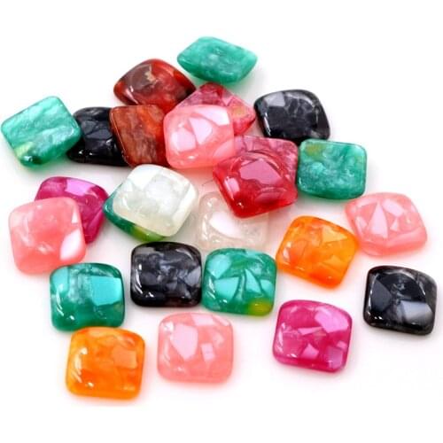 40pcs 12mm Square Resin Built-in Shell Cabochons Mixed Color Flat Back Cabochon Setting Supplies for Jewelry Finding-O7-13