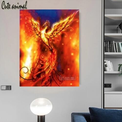 5D Diamond Painting Abstract Phoenix Fire Cross Stitch Full Square Round Diamond Embroidery Rhinestones Bird Pictures Decoration