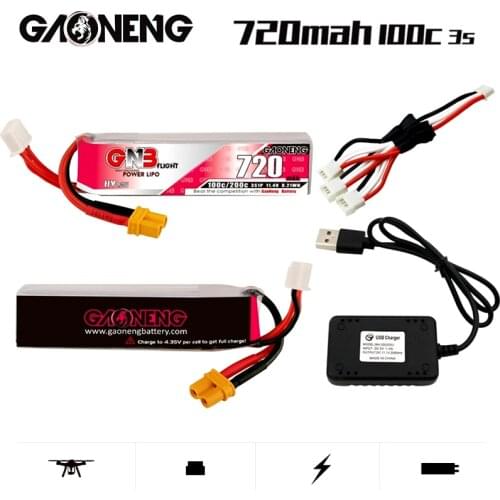 GAONENG GNB HV Lipo Battery 3S 11.4V 720mAh 100C/200C With a Charger XT30U-F Plug for RC Tinywhoop FPV Frame Kit Racing Drone