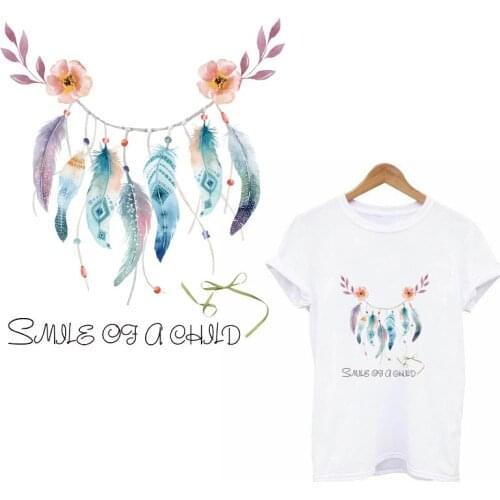 Flower Feather Appliques On Clothes Iron On Transfers For Clothing Women Fashion Patch T-shirt Applique Stickers Ironing Patch
