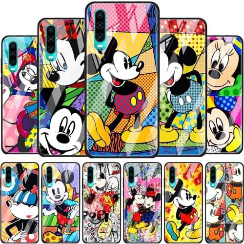 Color Disney Mickey for Huawei P40 P30 Pro Plus P20 P10 Lite P Smart Z 2021 2020 2019 Luxury Tempered Glass Phone Case