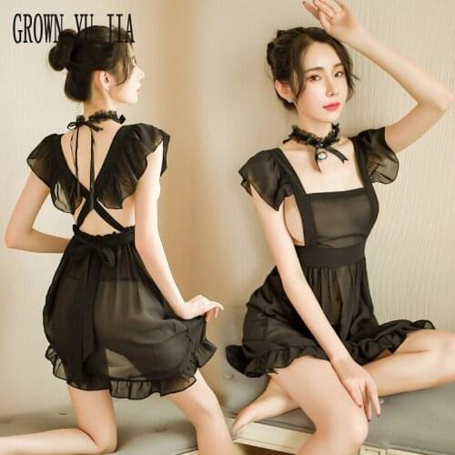 Erotic Cosplay Costume Sexy Slutty Maid Uniform Porno Servant Dress Tulle Sex Skirt Perspectivity Girls Hot Naughty Lingerie