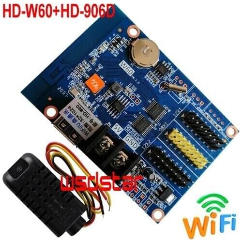 HD-W60+HD-906D Temperature & Humidity Sensor 1*HUB08 2*HUB12 1024*32 USB+WIFI Single & Dual Color LED control card W60