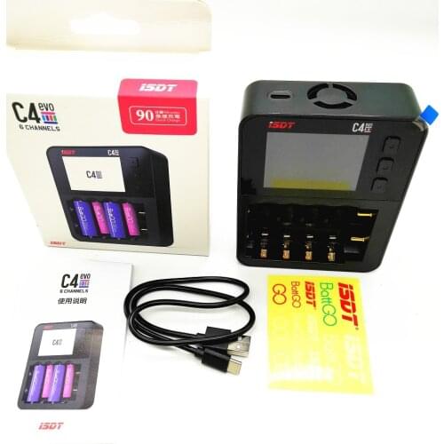 ISDT C4 EVO Smart Battery Charger with Type-C QC3.0 Output for AA AAA Li-ion Battery with IPS Display Screen With Adapter